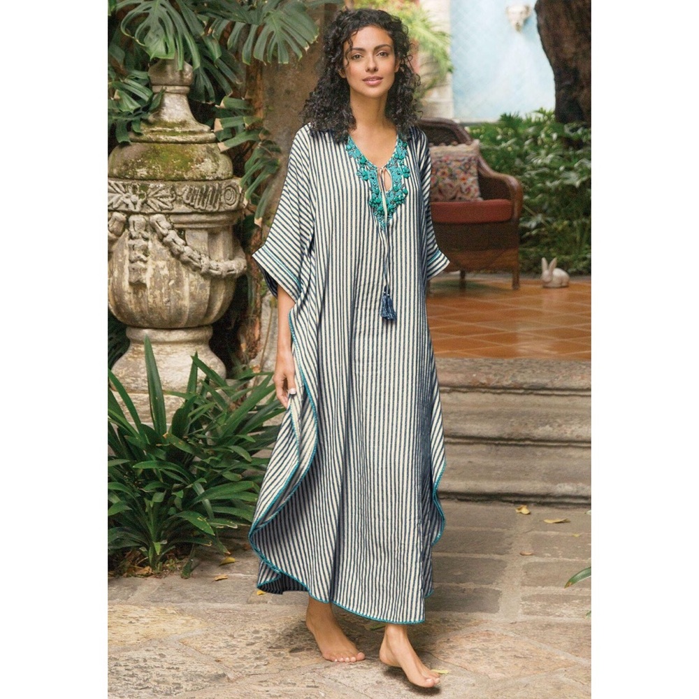 Soft Surroundings Beaded Kapalua Stripe Caftan